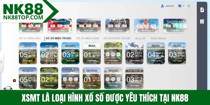 XSMT là loại hình xổ số được yêu thích tại NK88